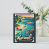 Marshall Islands Coast Illustration Travel Art ポストカード (スタンド正面)