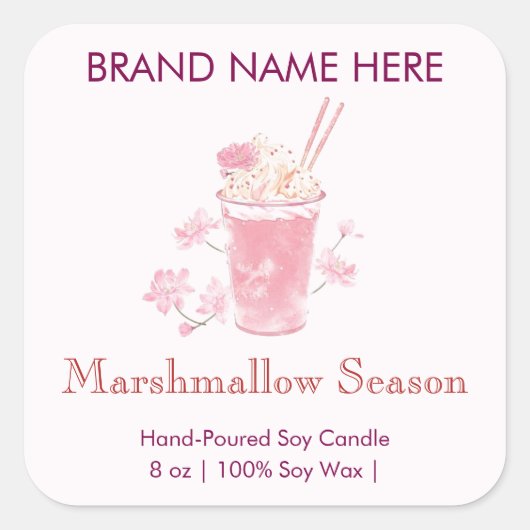 Marshmallow Season | Pink Candle Labels スクエアシール (正面)