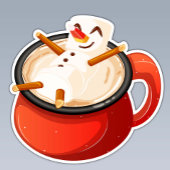 Marshmallow Snowman Relaxing in Hot Chocolate Mug シール
