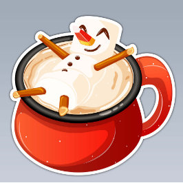 Marshmallow Snowman Relaxing in Hot Chocolate Mug シール