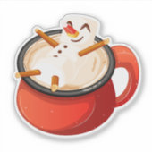 Marshmallow Snowman Relaxing in Hot Chocolate Mug シール (正面)