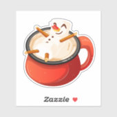 Marshmallow Snowman Relaxing in Hot Chocolate Mug シール (シート)