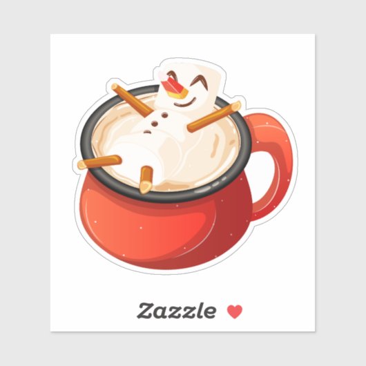 Marshmallow Snowman Relaxing in Hot Chocolate Mug シール (シート)