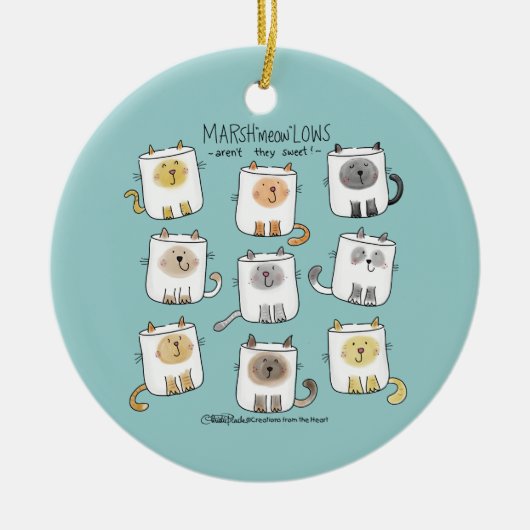 MARSHmeowLOWSお洒落 Wordplay Cat Marshmallows セラミックオーナメント (正面)
