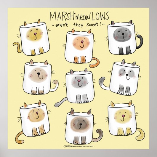 MARSHmeowLOWSお洒落 Wordplay Cat Marshmallows ポスター (正面)