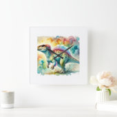 Marshosaurus Dreams 020924AREF124 - Watercolor スクエア壁時計 (ホーム)