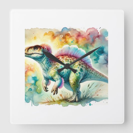 Marshosaurus Dreams 020924AREF124 - Watercolor スクエア壁時計 (正面)