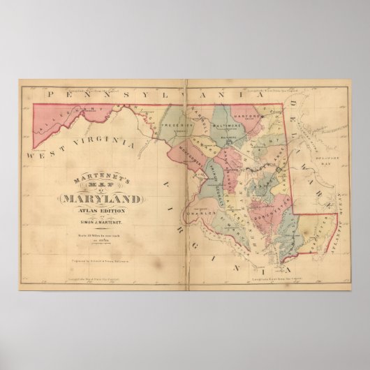 Martenet's Map of Maryland, Atlas Edition ポスター (正面)