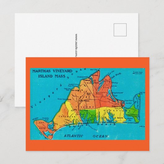 Martha's Vineyard Island Map Postcard ポストカード (正面/裏面)