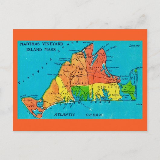Martha's Vineyard Island Map Postcard ポストカード (正面)