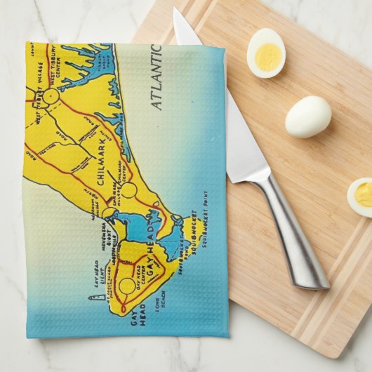 Martha's Vineyard Map キッチンタオル (四つ折り)