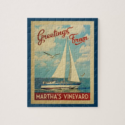 Martha's Vineyard Sailboat Vintage Travel ジグソーパズル (縦)