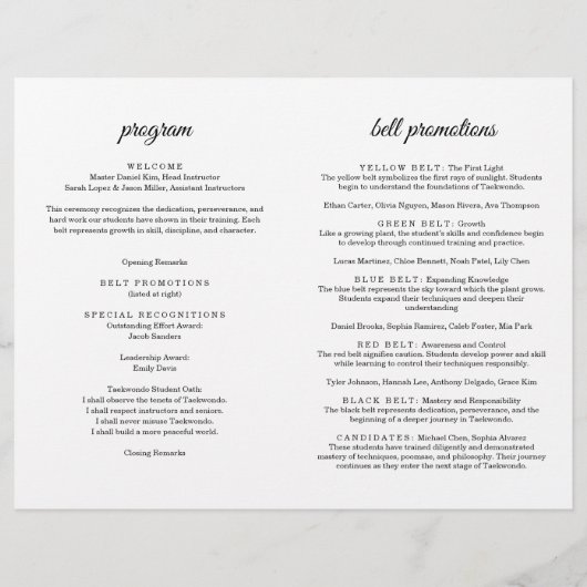 Martial Arts Belt Ceremony Program チラシ (裏面)
