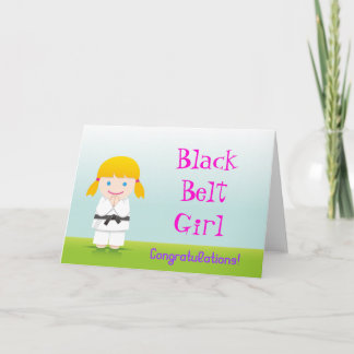 Martial Arts Black Belt Girl Congratulations Card カード