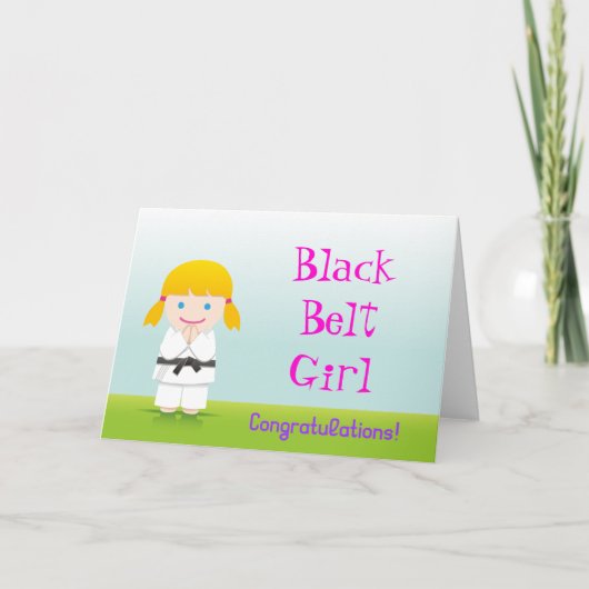 Martial Arts Black Belt Girl Congratulations Card カード (正面)