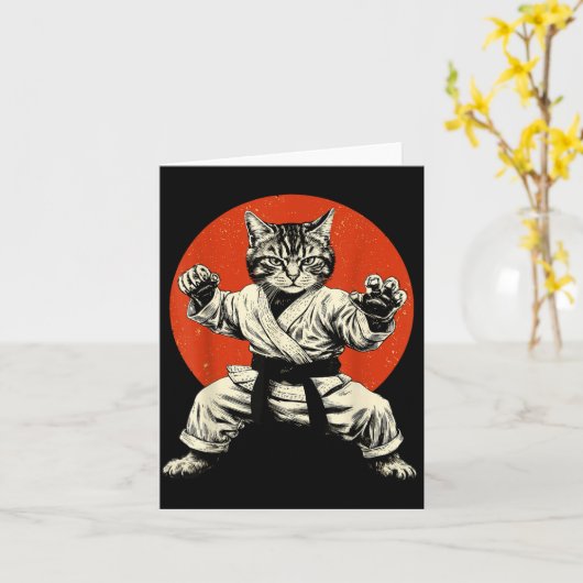 Martial Arts Cat Karate Judo Japanese Flag Funny J カード (黄色い花)