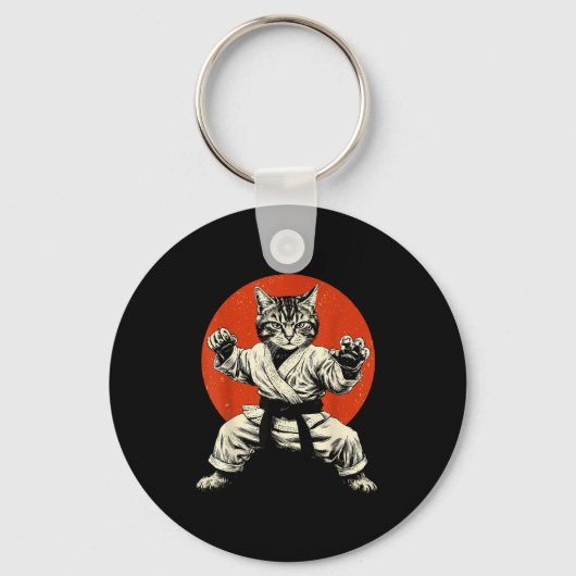 Martial Arts Cat Karate Judo Japanese Flag Funny J キーホルダー (正面)