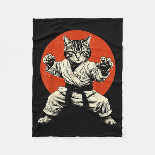 Martial Arts Cat Karate Judo Japanese Flag Funny J フリースブランケット (正面)