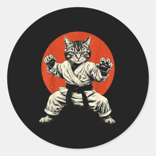 Martial Arts Cat Karate Judo Japanese Flag Funny J ラウンドシール (正面)