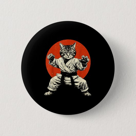 Martial Arts Cat Karate Judo Japanese Flag Funny J 缶バッジ (正面)
