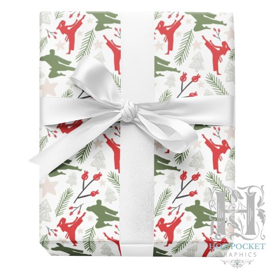 Martial Arts Christmas Gift Wrapping Paper - White ラッピングペーパー