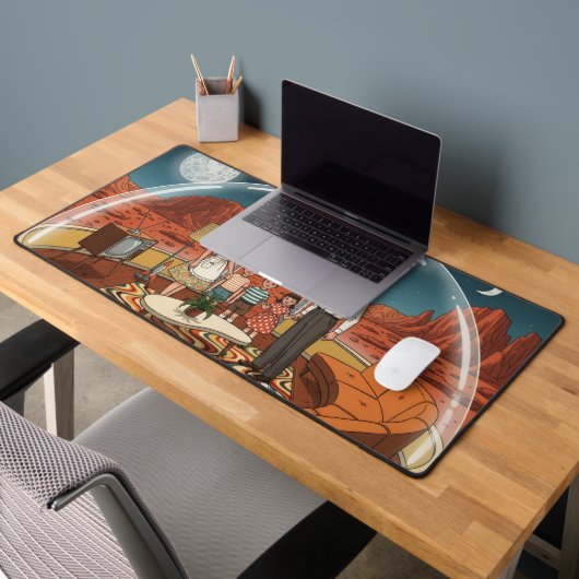 Martian Bubble Home - Retro Family Adventure Scene デスクマット (オフィス2)