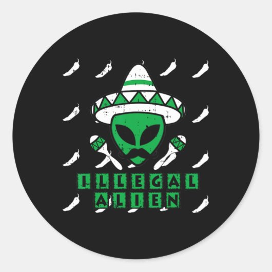 Martian Illegal Alien Mexican Area-51 Funny Hallow ラウンドシール (正面)