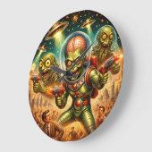 Martian Mayhem Retro Sci-Fi ラージ壁時計 (傾斜)