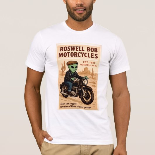 Martian Motorcycles Roswellエイリアン1950のレトロ Tシャツ (正面)