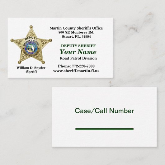 Martin County Sheriff's Office Business Card. 名刺 (正面/裏面)