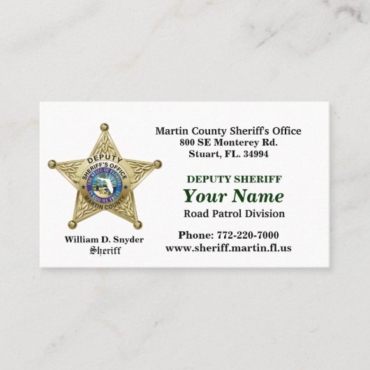 Martin County Sheriff's Office Business Card. 名刺 (正面)