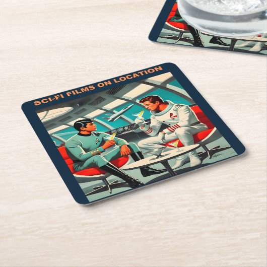 Martini宇宙旅行ポスターSci-Fiフィルム宇宙 スクエアペーパーコースター (アングル)