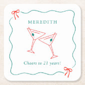Martini応援から21歳の誕生日パーティー スクエアペーパーコースター (正面)