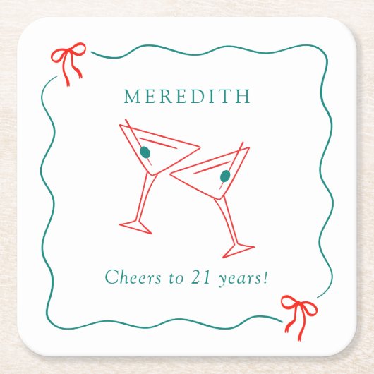Martini応援から21歳の誕生日パーティー スクエアペーパーコースター (正面)