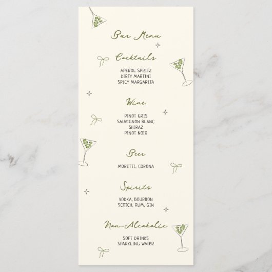 Martini手描き両面ディナーとバー メニュー (裏面)