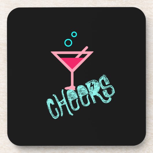 Martini – アルコールドリンクポップ・アートのアート、ピンク&ターコイズ コースター (正面)