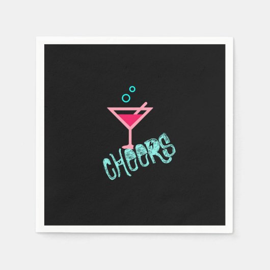 Martini – アルコールドリンクポップ・アートのアート、ピンク&ターコイズ スタンダードカクテルナプキン (正面)