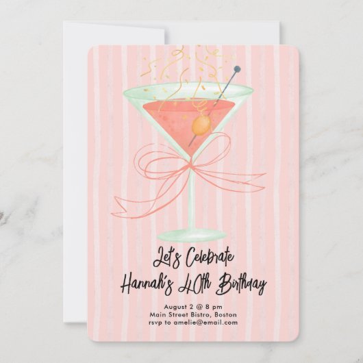 Martini and a Bow Milestone Birthday 招待状 (正面)