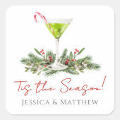 Martini and Mistletoe Candy Cane Cocktail Couples スクエアシール (正面)