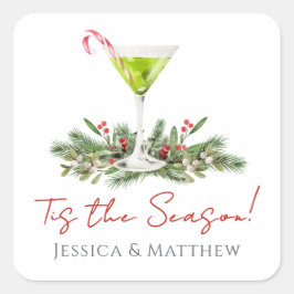 Martini and Mistletoe Candy Cane Cocktail Couples スクエアシール