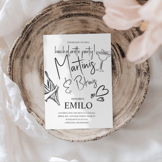Martini Bikini Doodles Beach Bachelorette’s Party 招待状