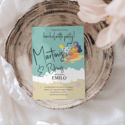 Martini Bikini Fun Beach Bachelorette’s Party 招待状