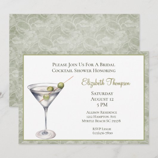 Martini Bridalシャワーの招待 招待状 (正面/裏面)
