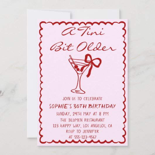 Martini Cocktail A Tini Bit Older 30th Birthday 招待状 (正面)