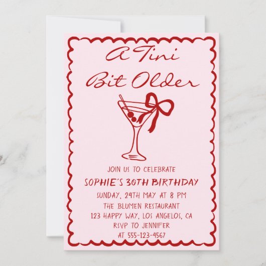 Martini Cocktail A Tini Bit Older 30th Birthday 招待状 (正面)