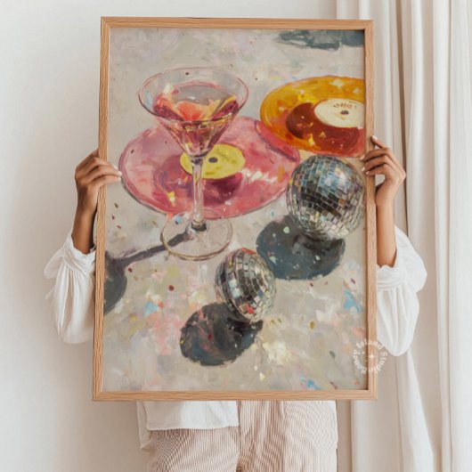 Martini & Disco Ball Art Print: Light Pink Bar Car ポスター