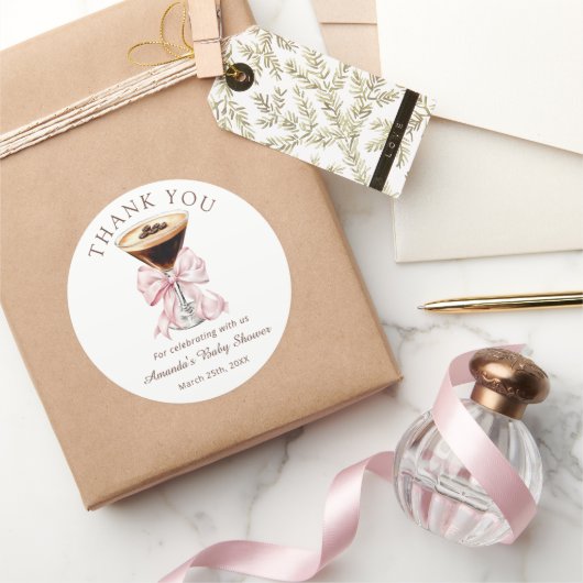 Martini Pink Baby Shower Thank you Sticker ラウンドシール (ギフト)