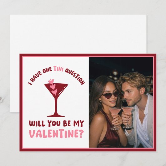 Martini Themed Valentine's Day - Modern Cute Chic シーズンカード (正面/裏面)