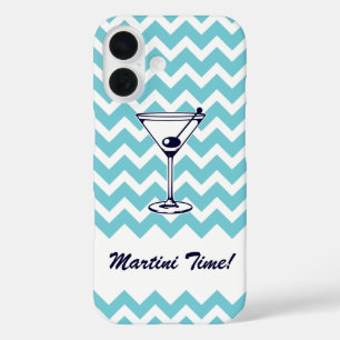 Martini Timeと青いシェブロン模様 iPhone 16ケース