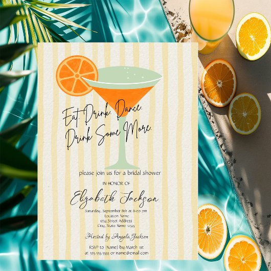  Martini Yellow Stripes Bridal Shower 招待状
